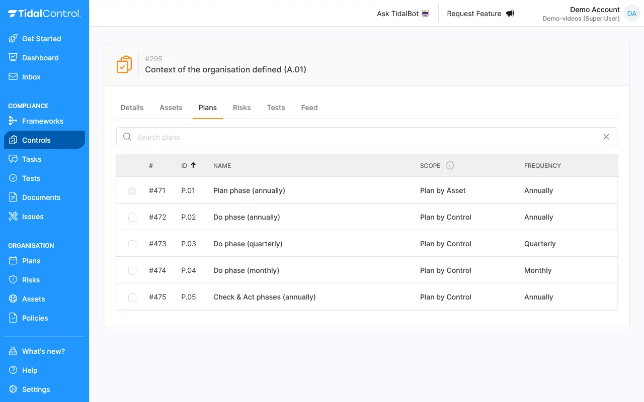 Frameworks settings plans